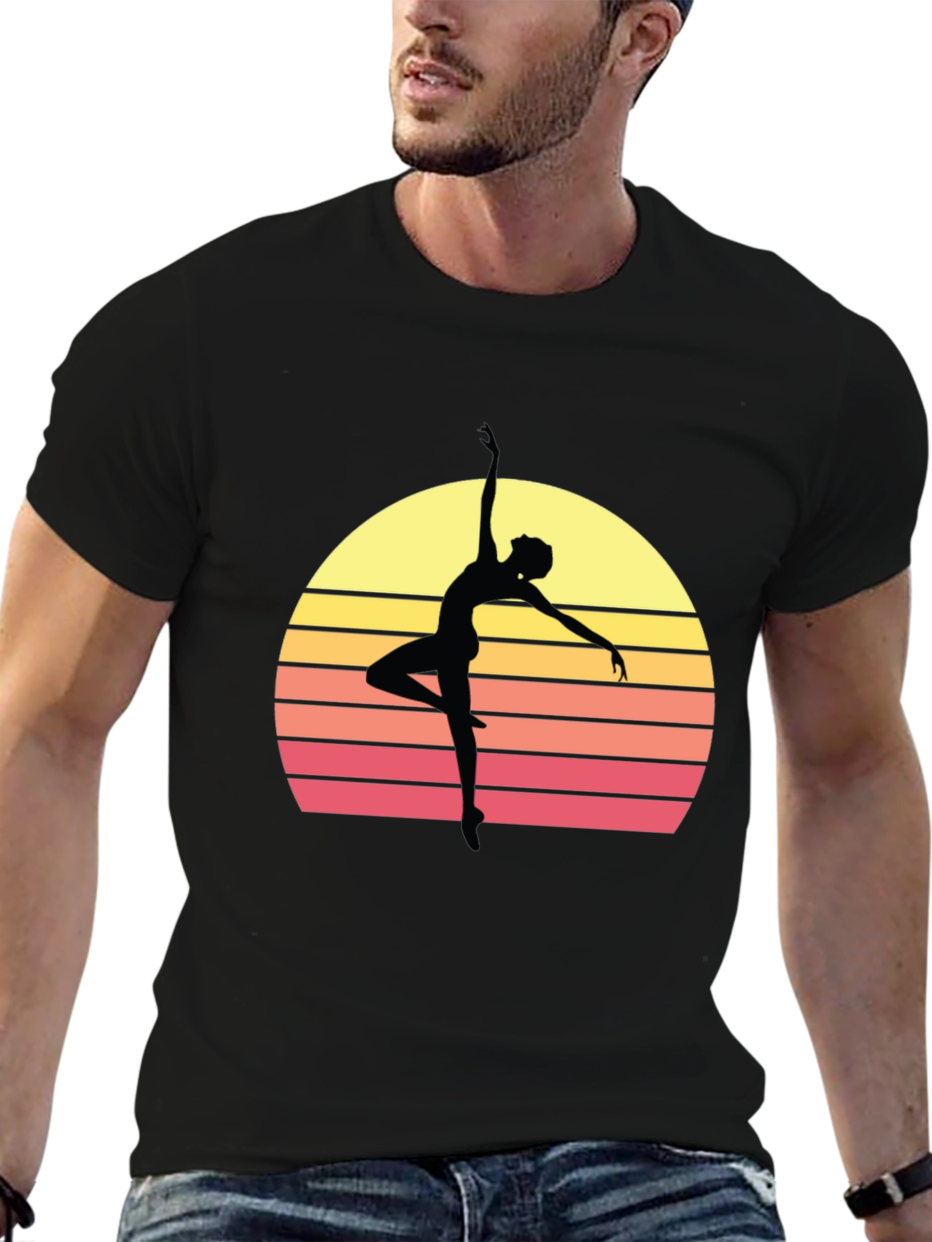 Retro Sunset Ballerina T-Shirt - Stylish Dance Tee
