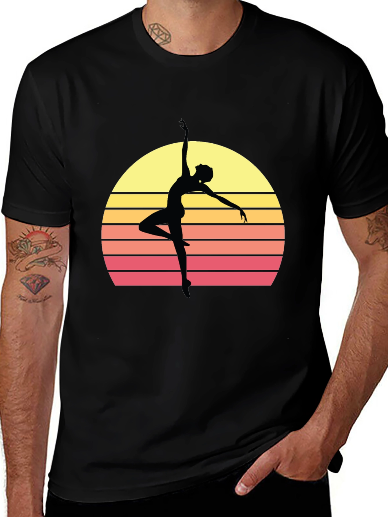 Retro Sunset Ballerina T-Shirt - Stylish Dance Tee