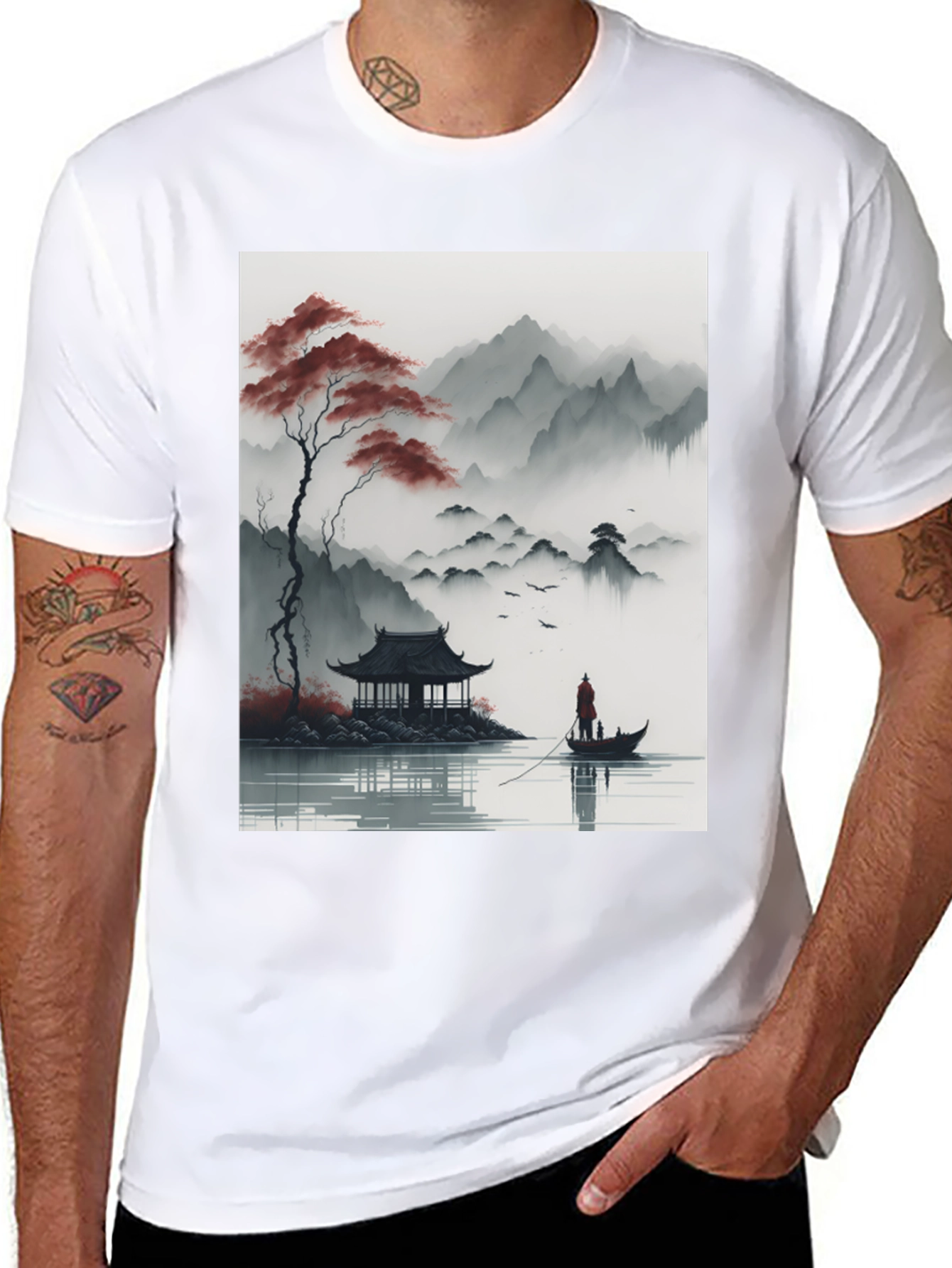 Asian Landscape Graphic Tee - Black