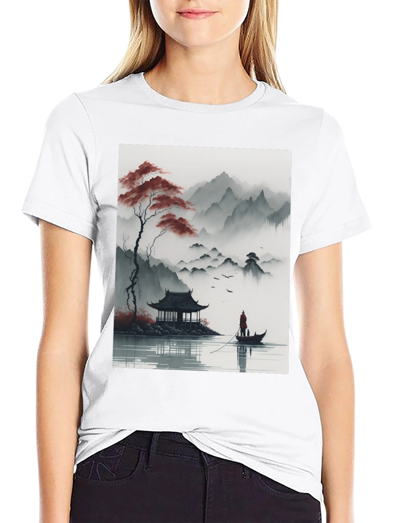 Asian Landscape Graphic Tee - Black