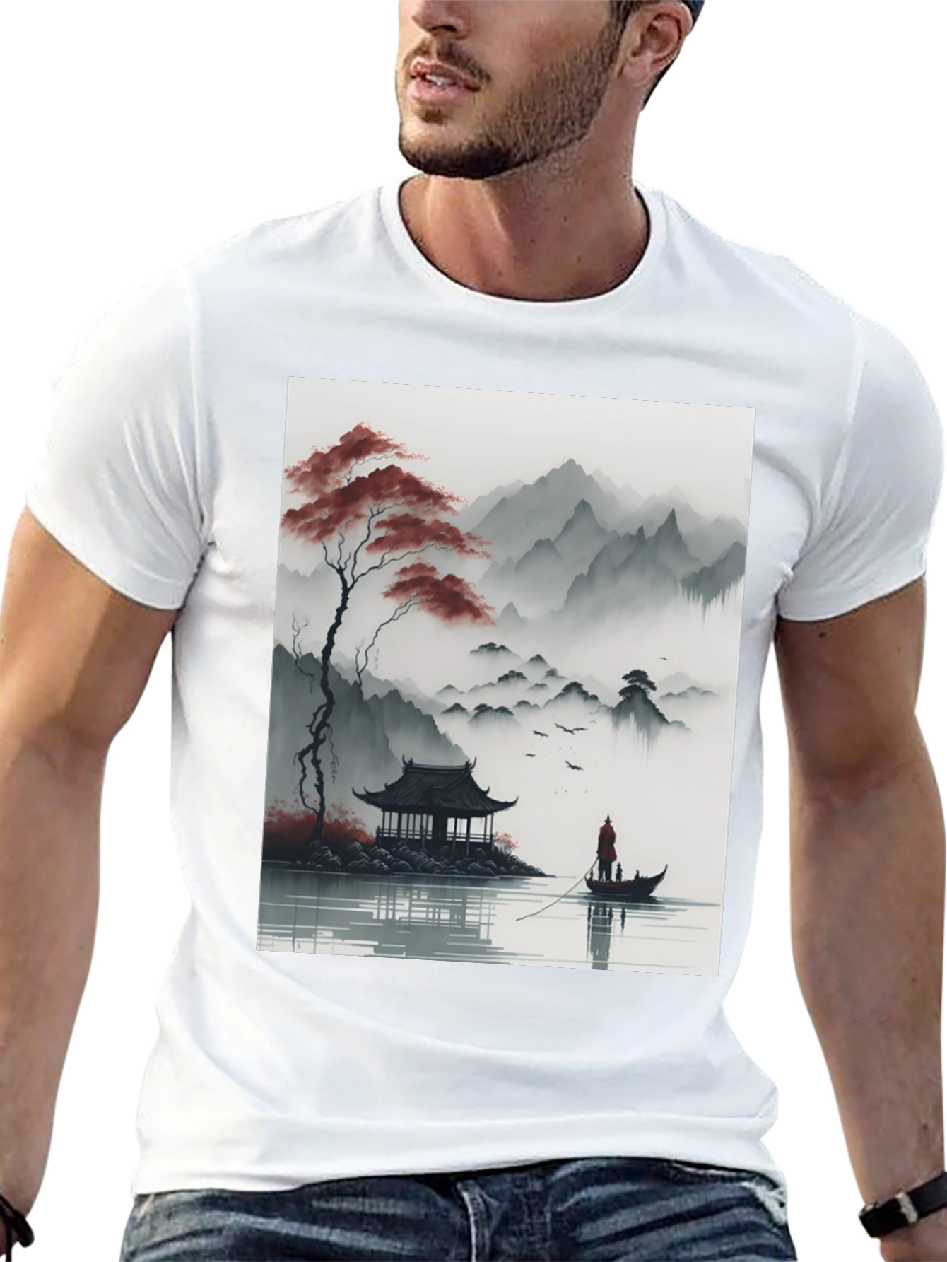 Asian Landscape Graphic Tee - Black