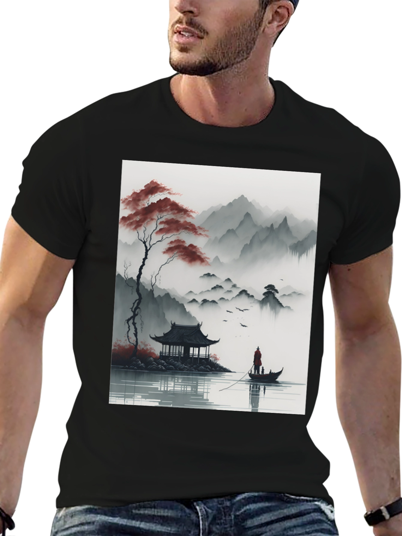 Asian Landscape Graphic Tee - Black