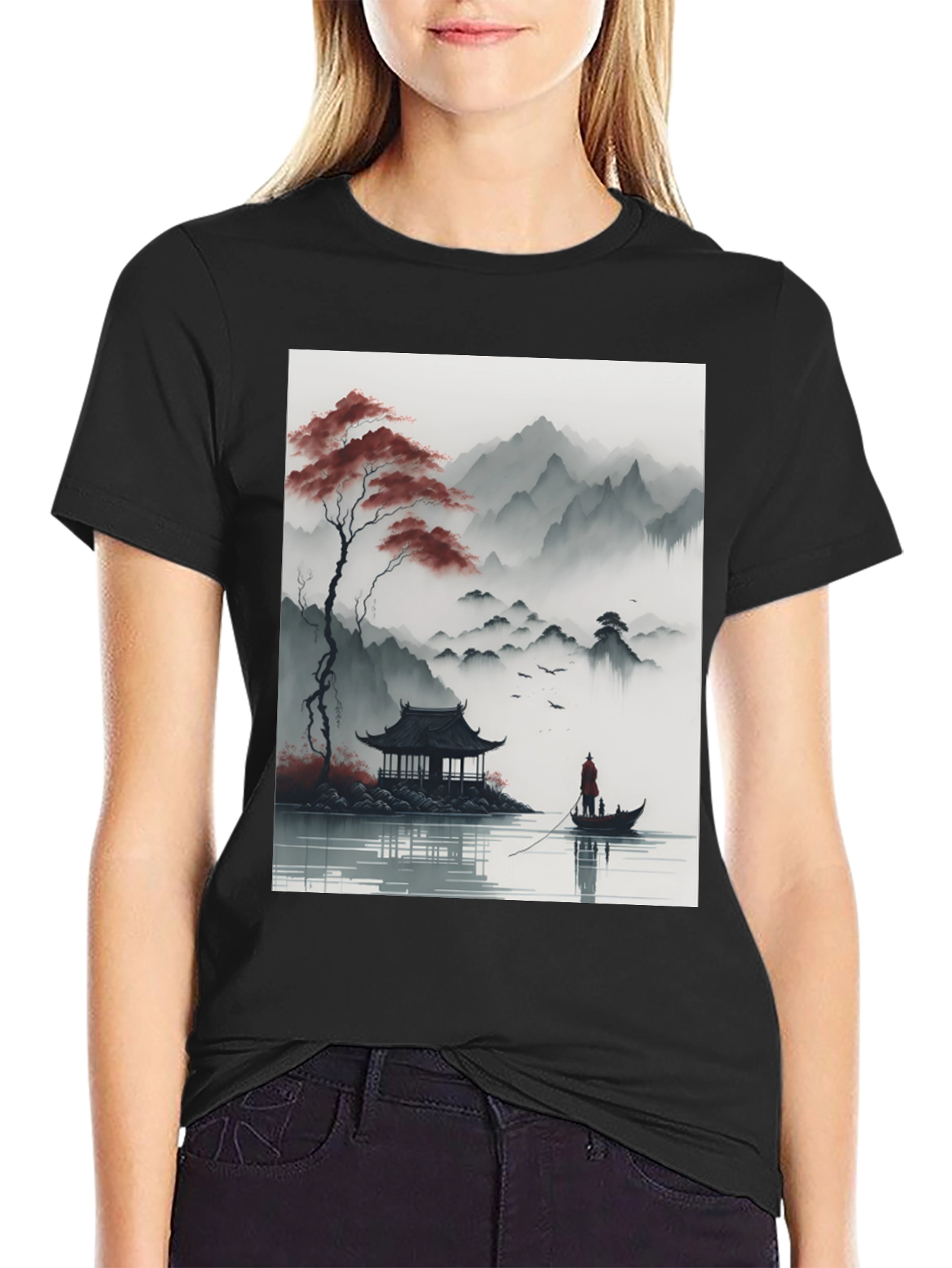 Asian Landscape Graphic Tee - Black