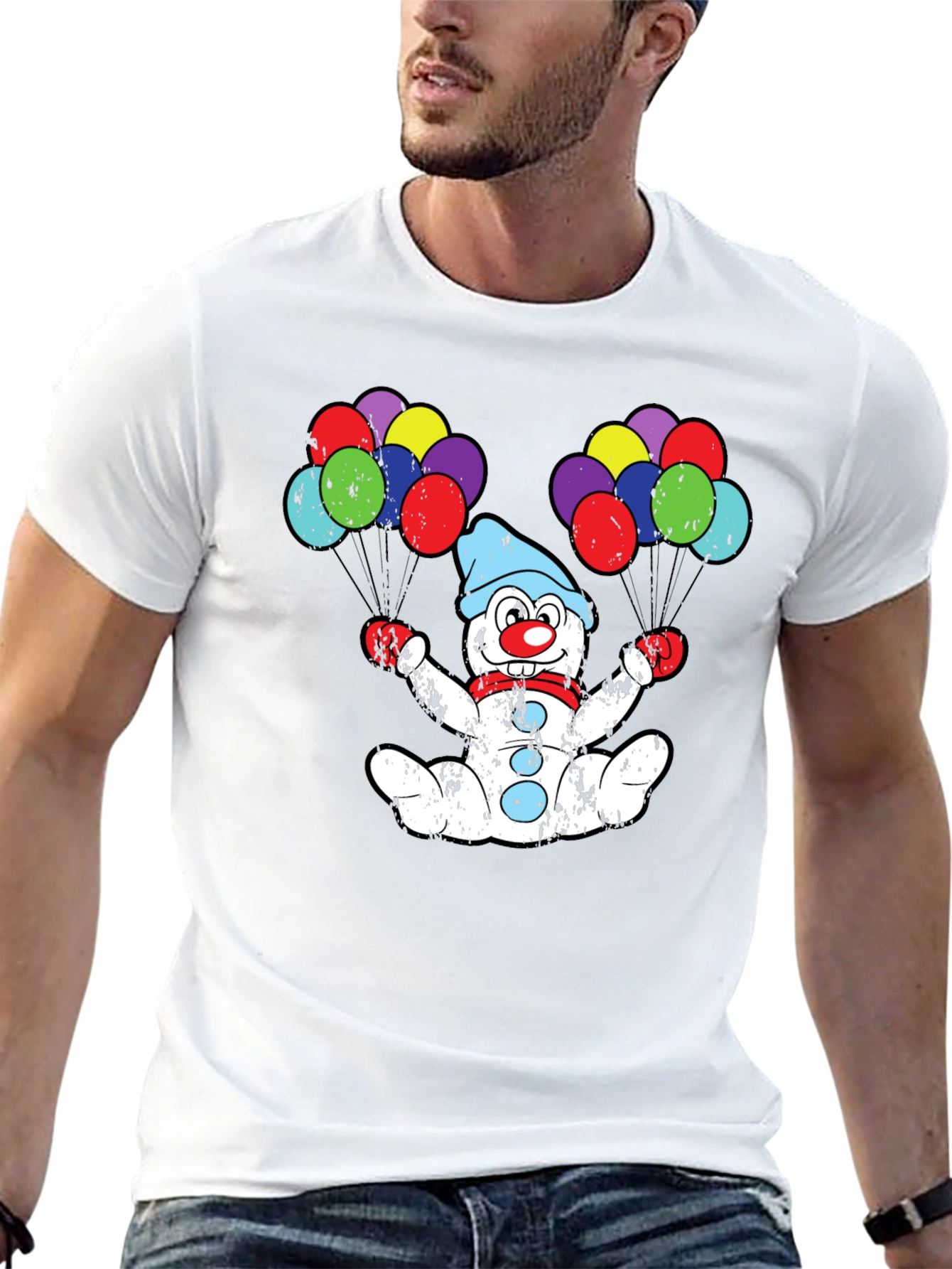 Clown Snowman T-Shirt with Balloons