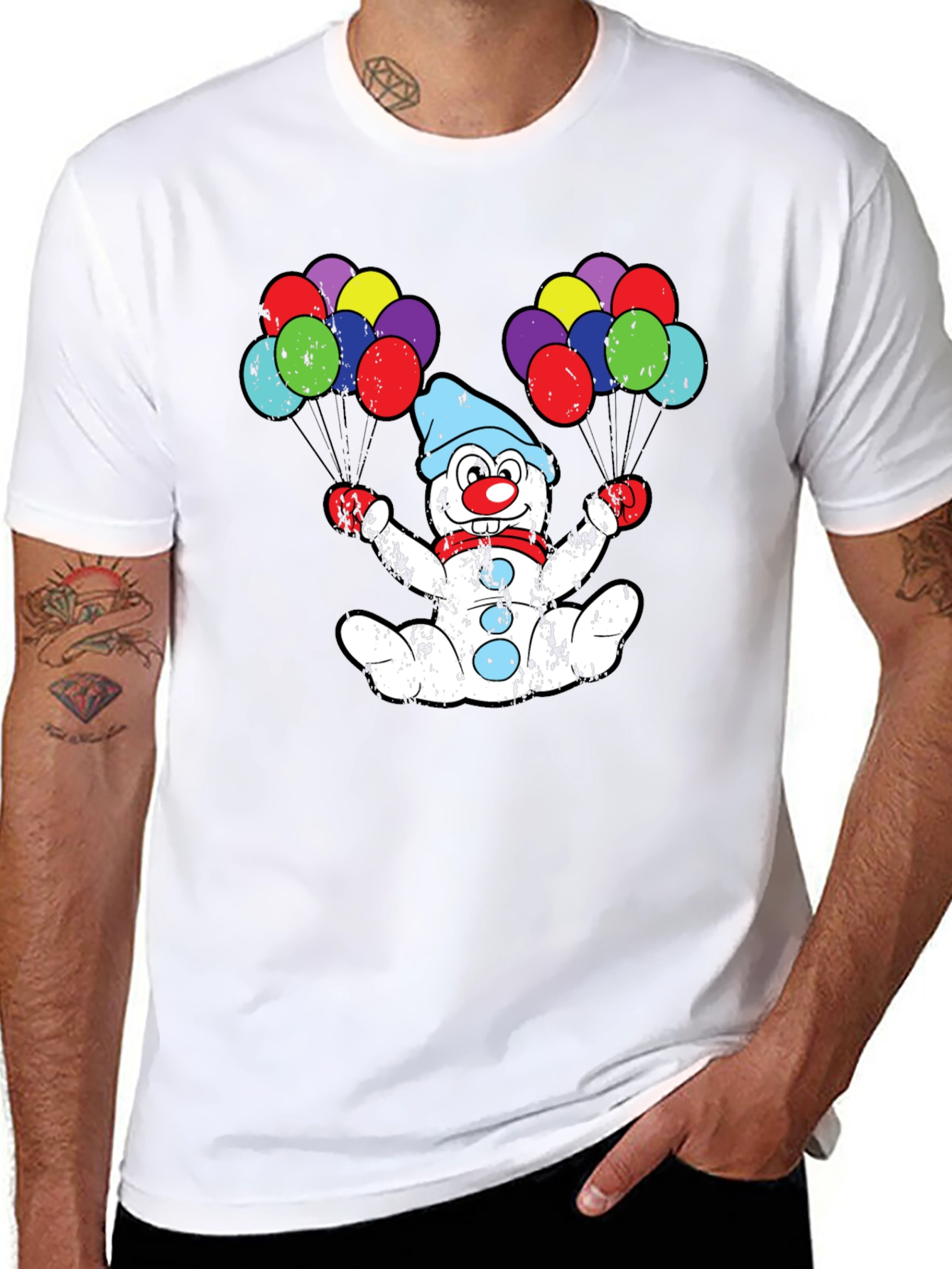 Clown Snowman T-Shirt with Balloons