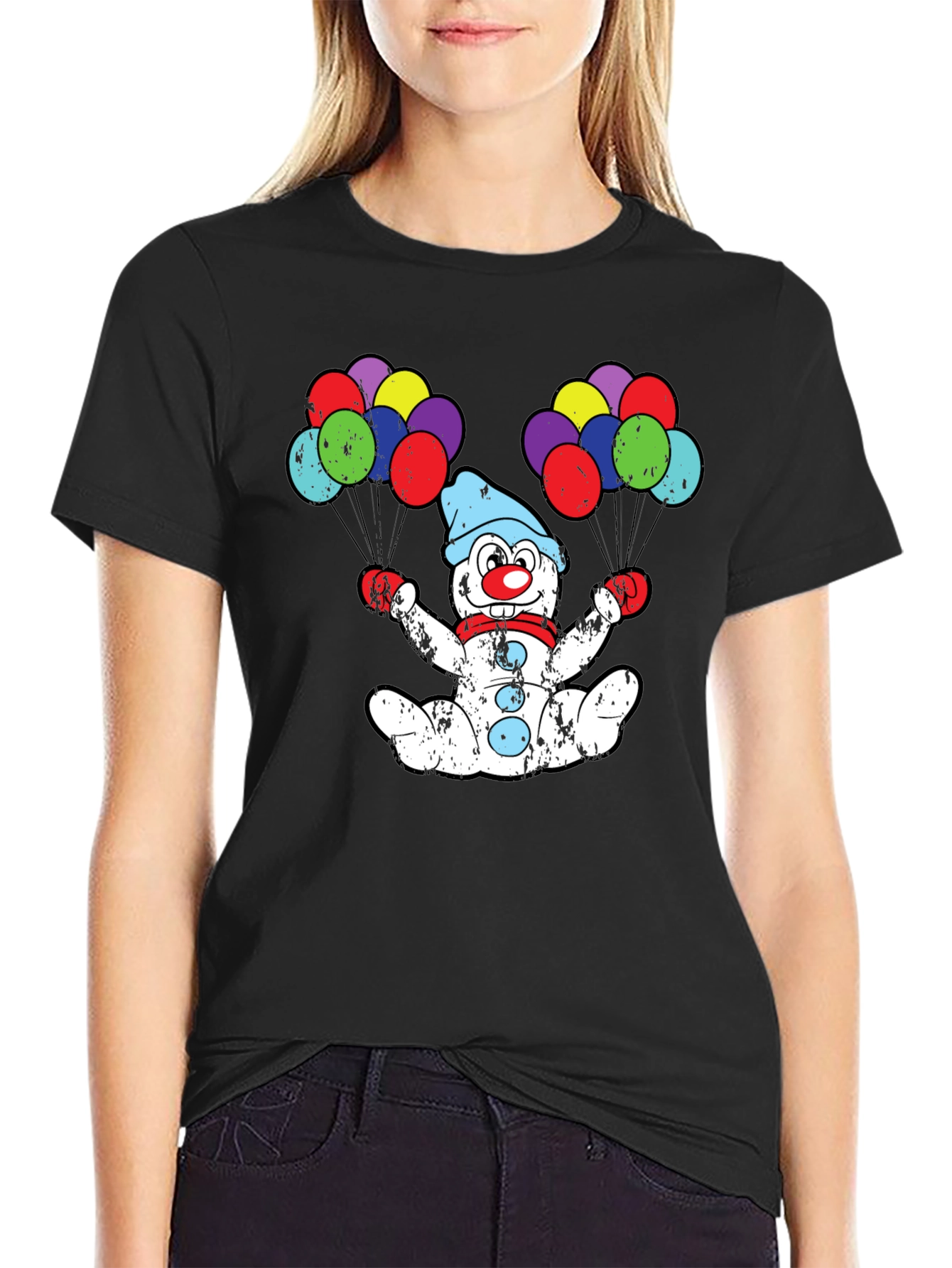 Clown Snowman T-Shirt with Balloons