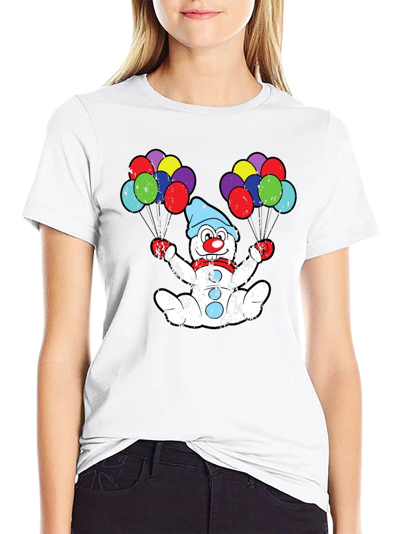Clown Snowman T-Shirt with Balloons