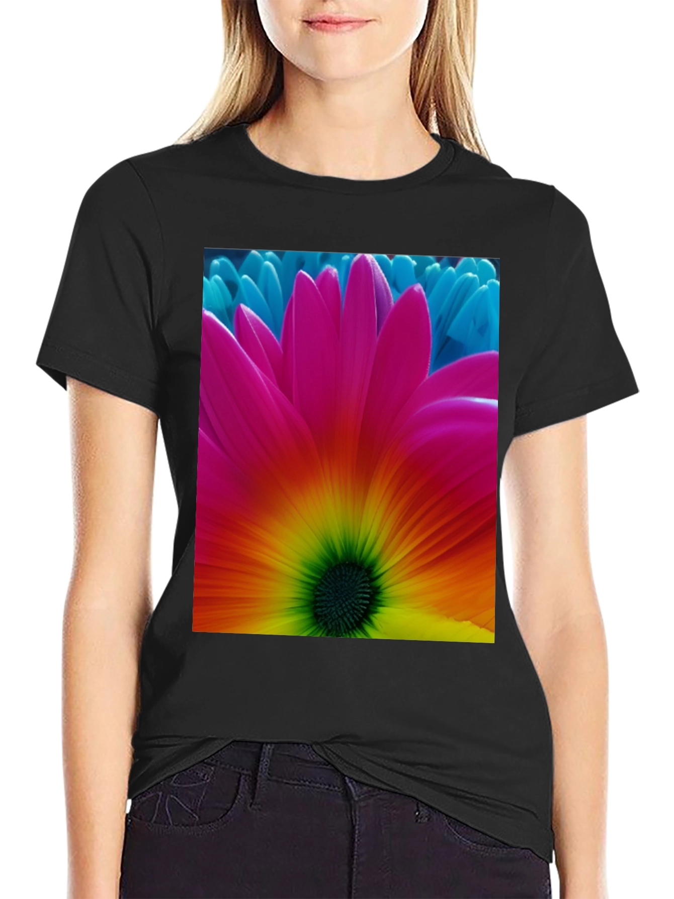 Bold Flower Graphic Black T-Shirt