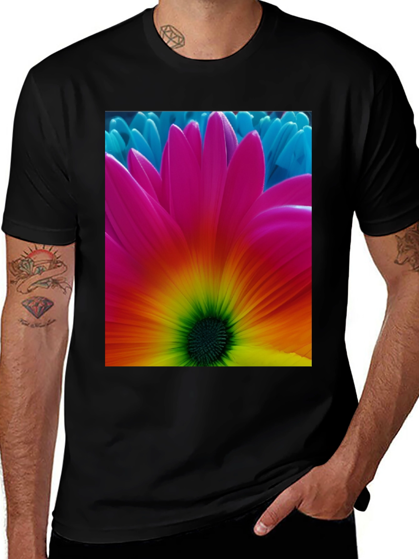 Bold Flower Graphic Black T-Shirt