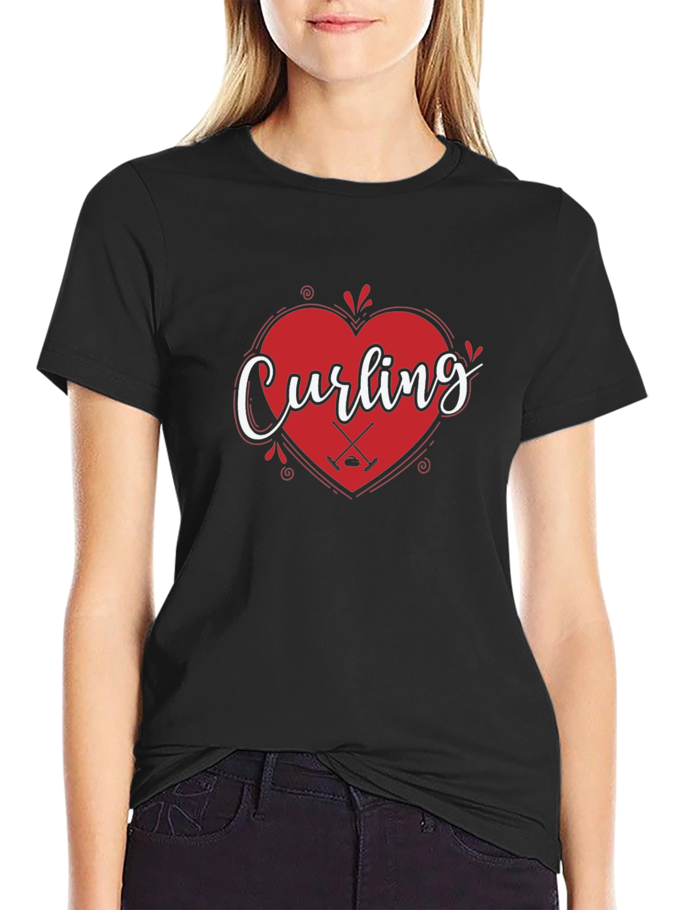 Curling Heart Graphic T-Shirt for Curling Fans