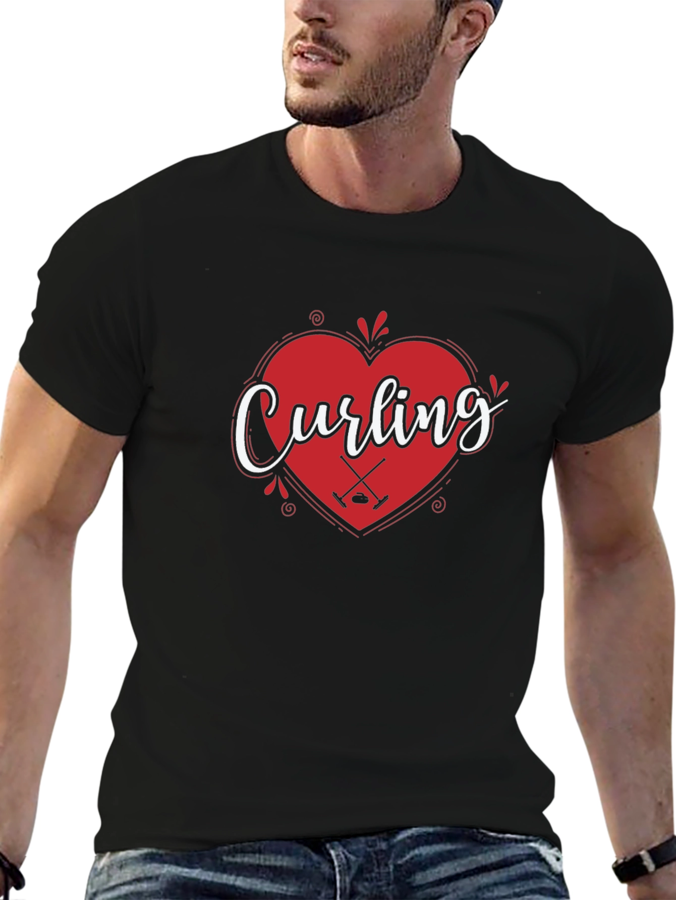 Curling Heart Graphic T-Shirt for Curling Fans
