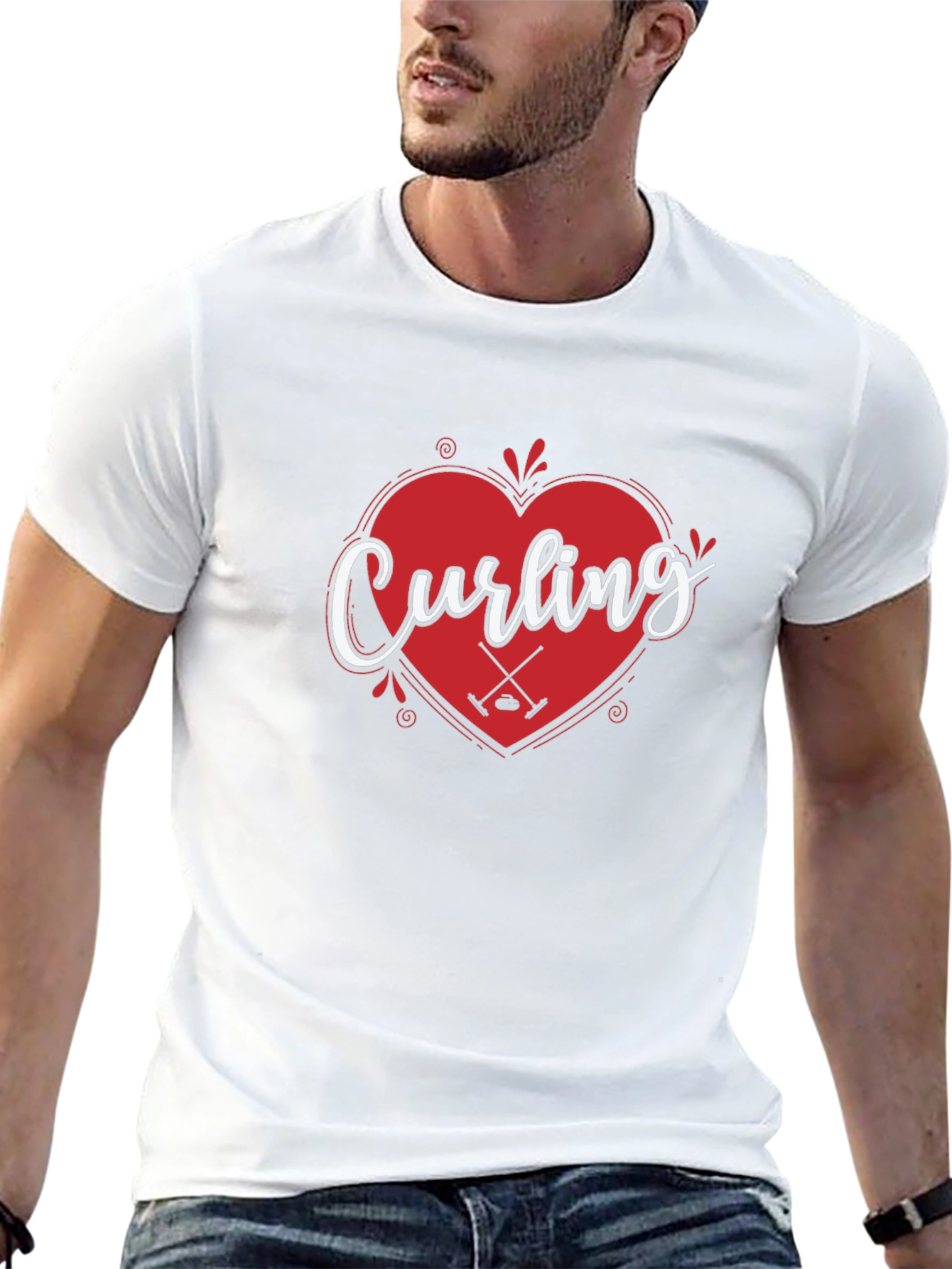 Curling Heart Graphic T-Shirt for Curling Fans