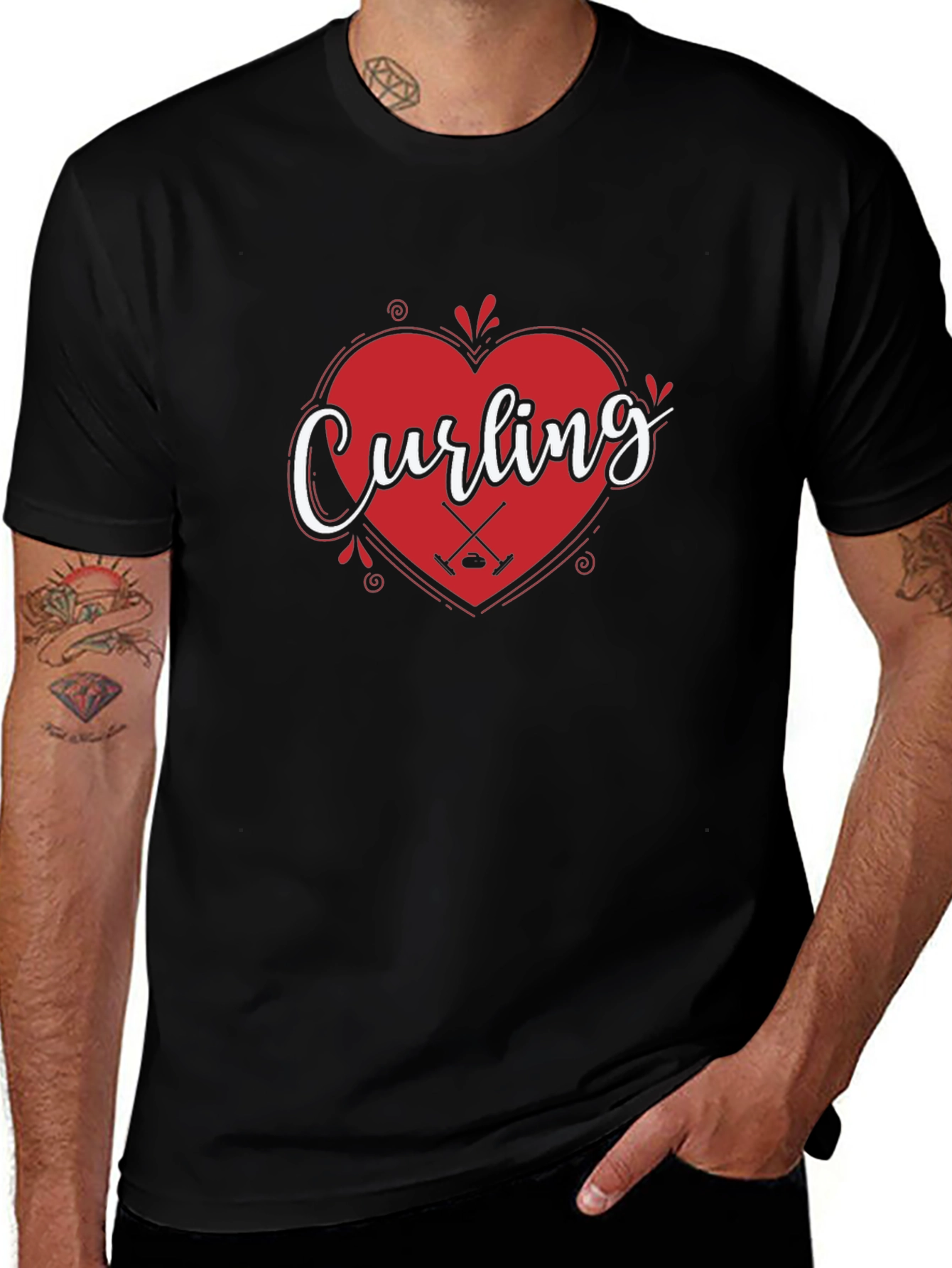Curling Heart Graphic T-Shirt for Curling Fans