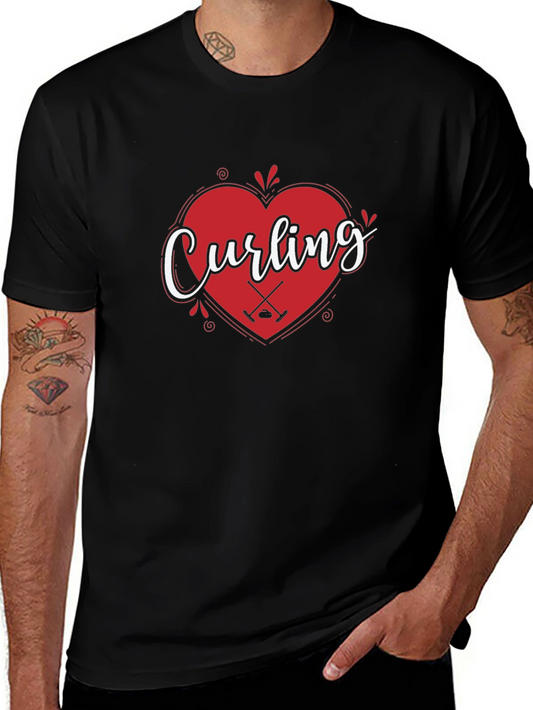 Curling Heart Graphic T-Shirt for Curling Fans