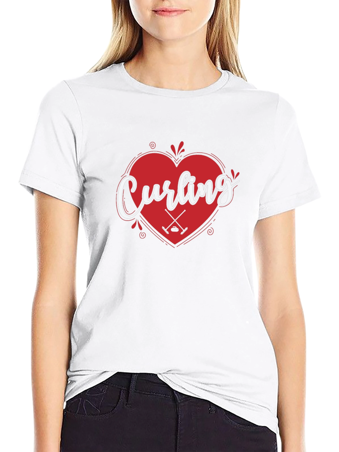 Curling Heart Graphic T-Shirt for Curling Fans