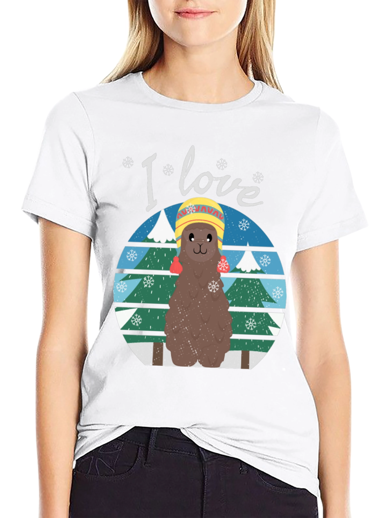 I Love Llamas Winter T-Shirt