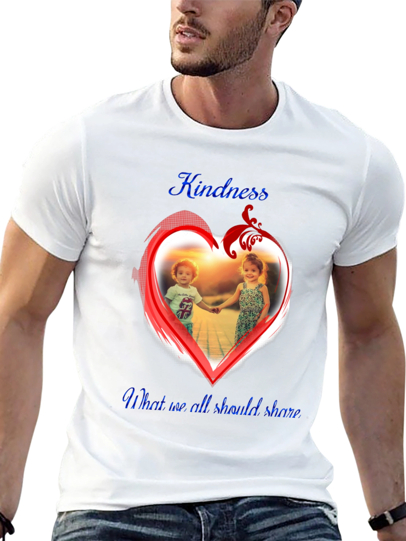Kindness Share Black T-Shirt With Heart Graphic