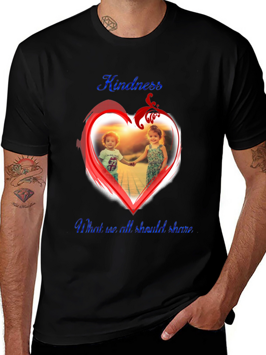 Kindness Share Black T-Shirt With Heart Graphic