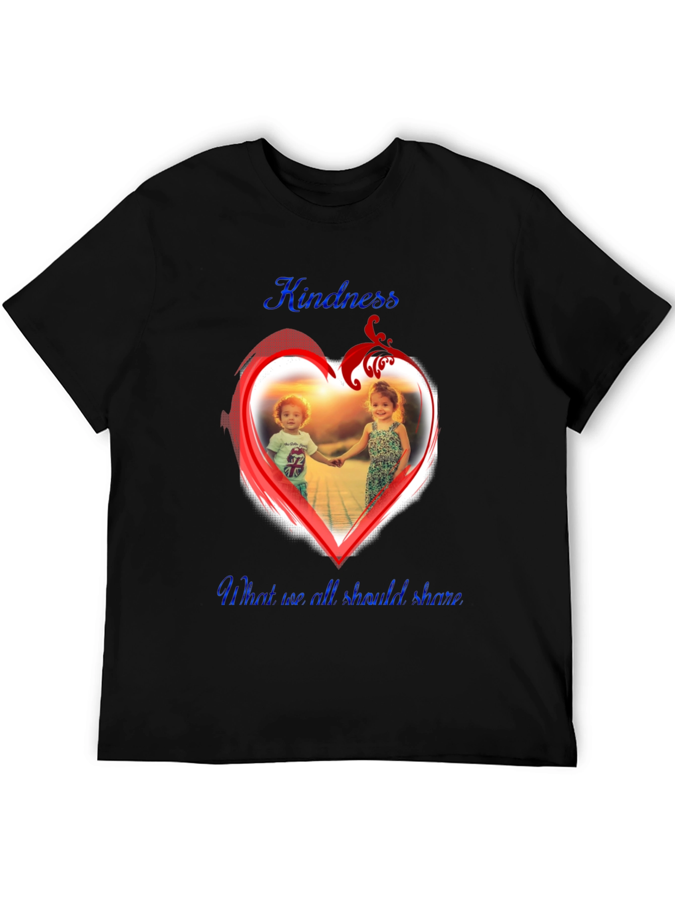 Kindness Share Black T-Shirt With Heart Graphic
