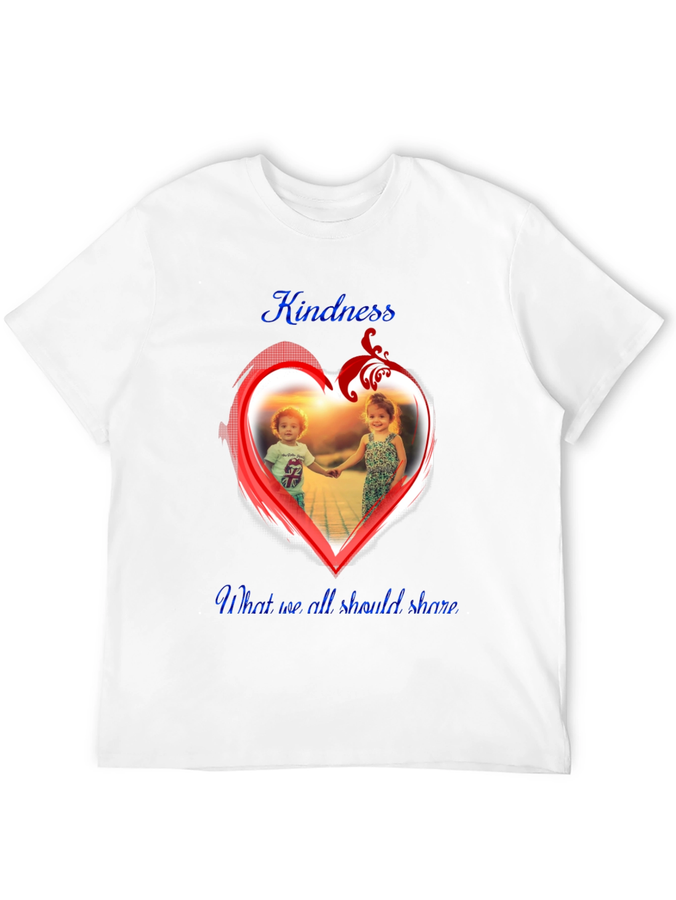 Kindness Share Black T-Shirt With Heart Graphic