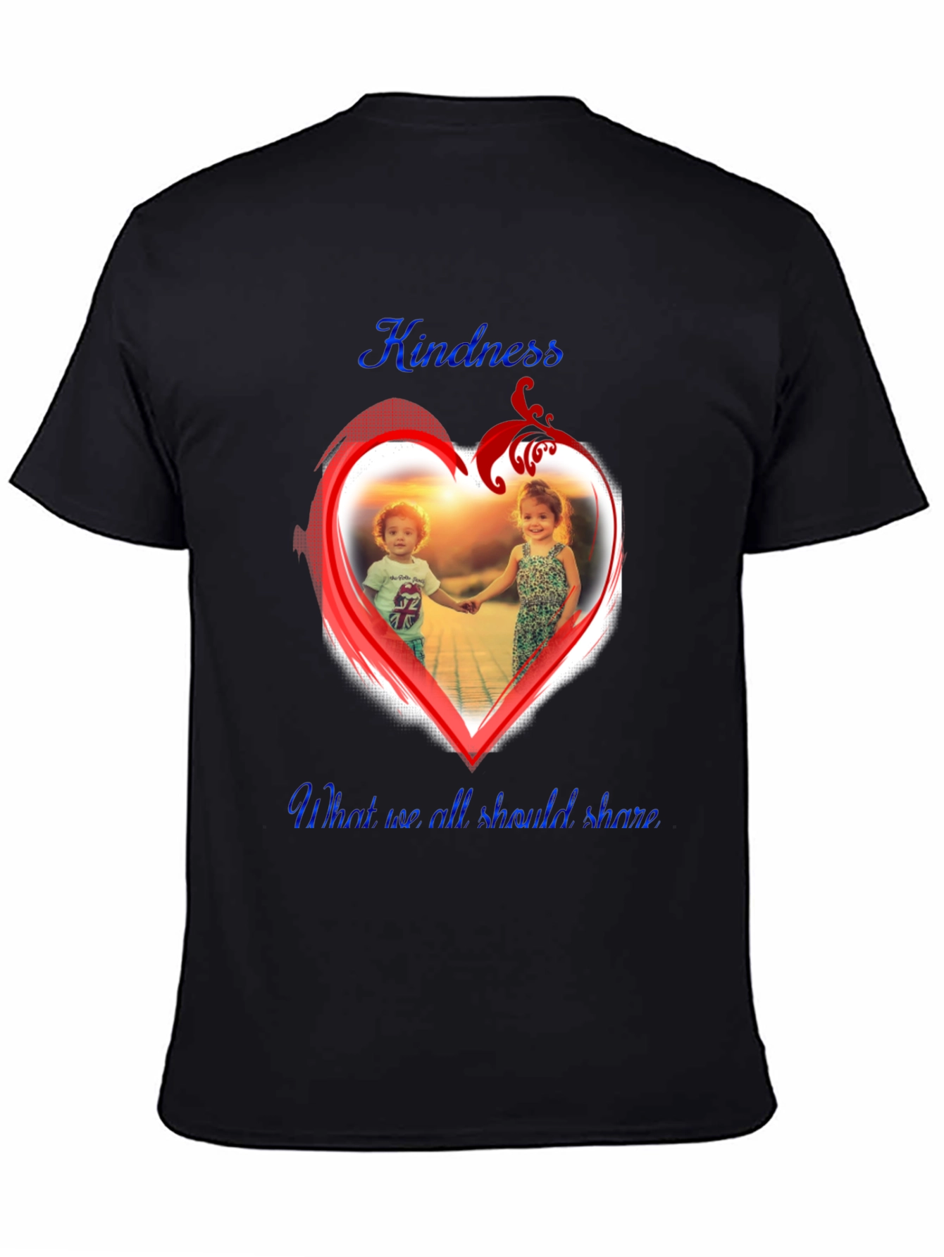 Kindness Share Black T-Shirt With Heart Graphic