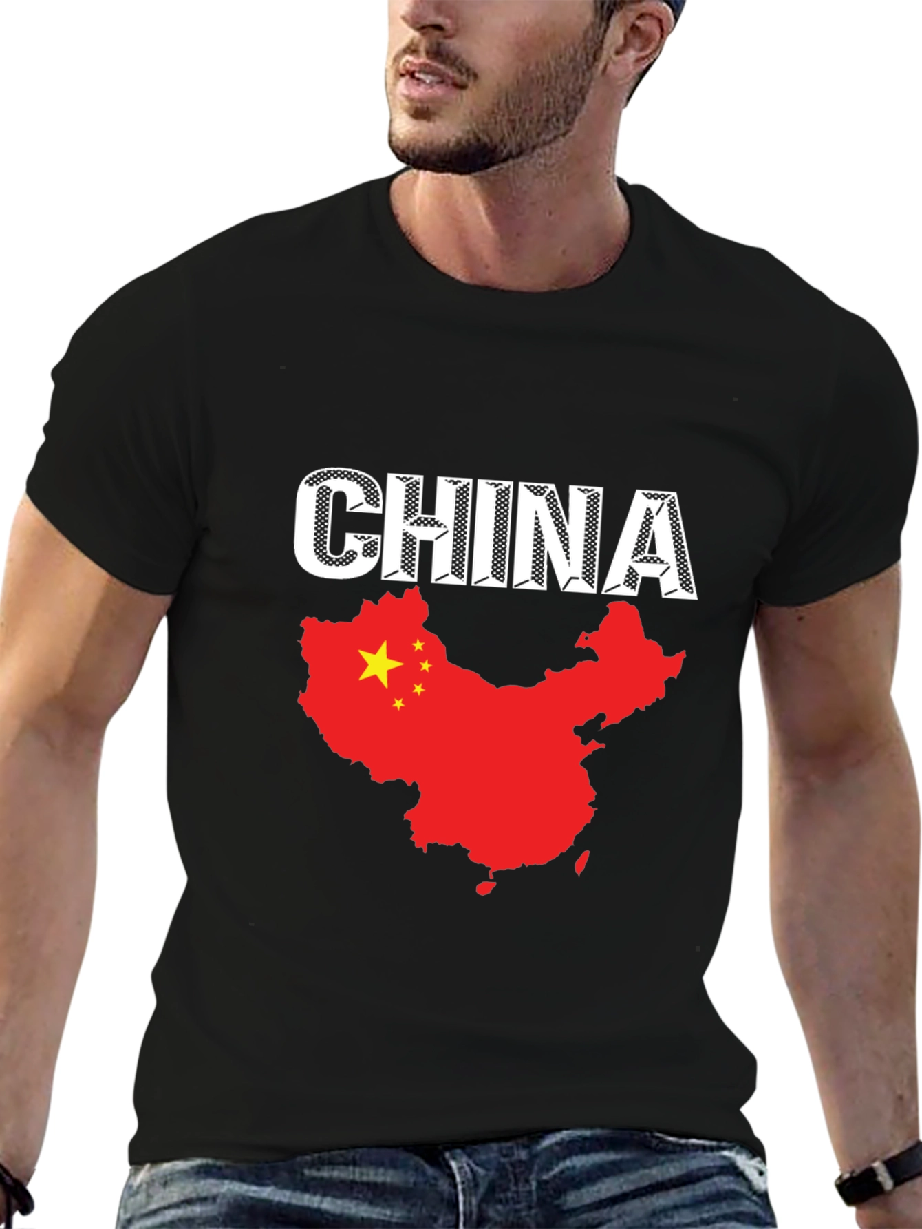 China Flag T-Shirt - Black Cotton Tee