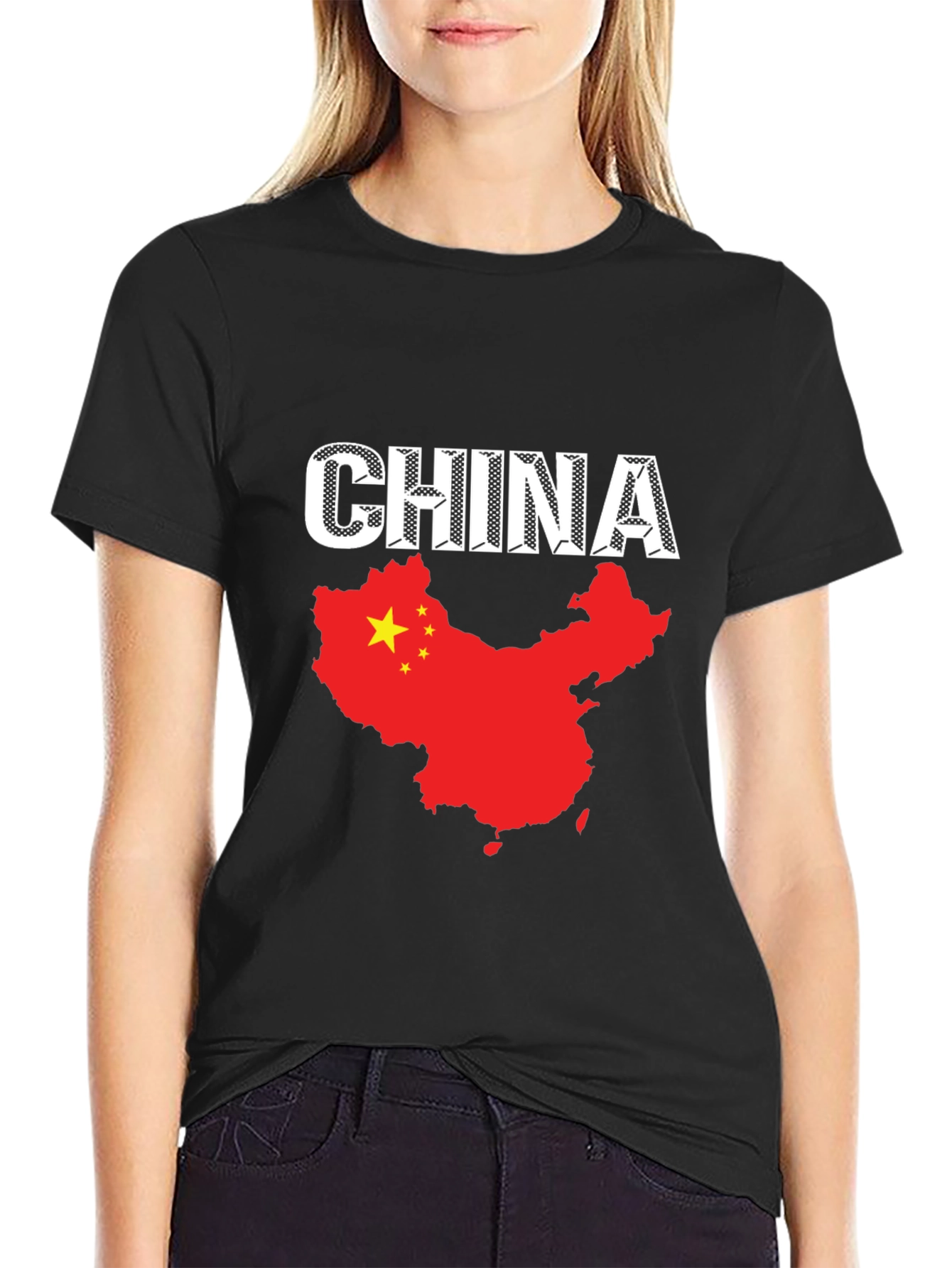 China Flag T-Shirt - Black Cotton Tee