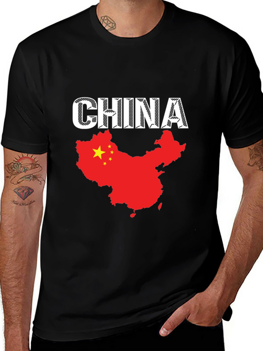 China Flag T-Shirt - Black Cotton Tee
