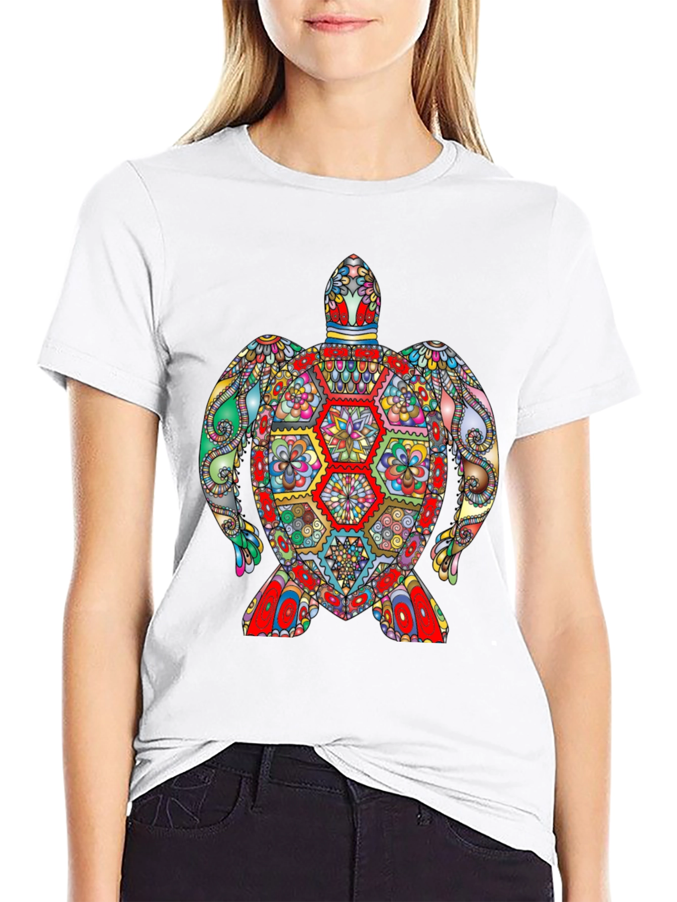 Vibrant Turtle Graphic Tee - Black Cotton T-Shirt