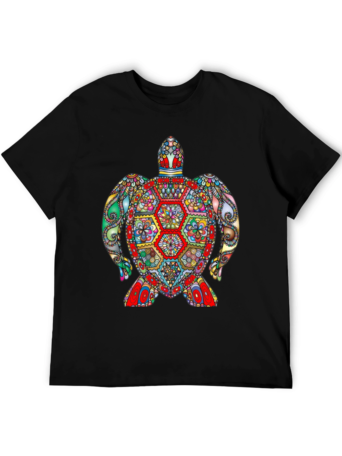 Vibrant Turtle Graphic Tee - Black Cotton T-Shirt