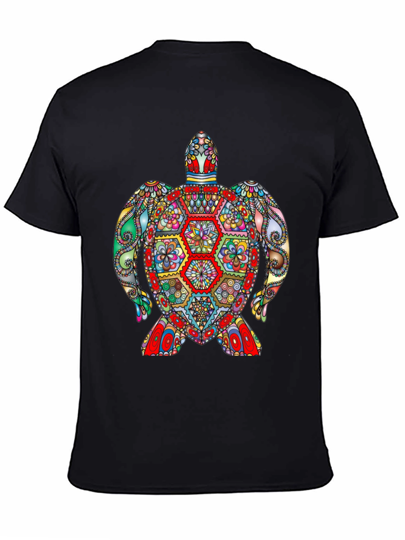 Vibrant Turtle Graphic Tee - Black Cotton T-Shirt