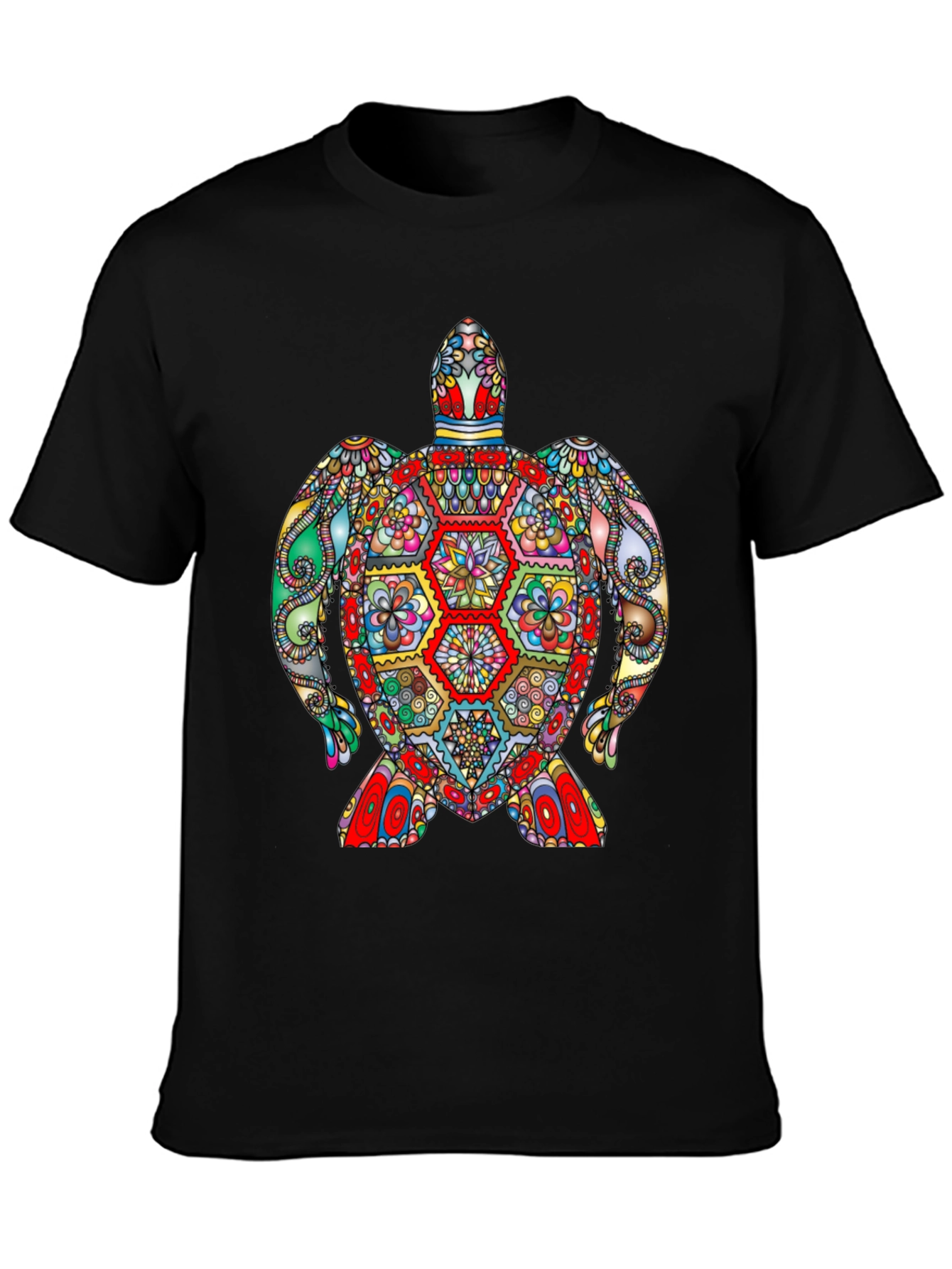 Vibrant Turtle Graphic Tee - Black Cotton T-Shirt