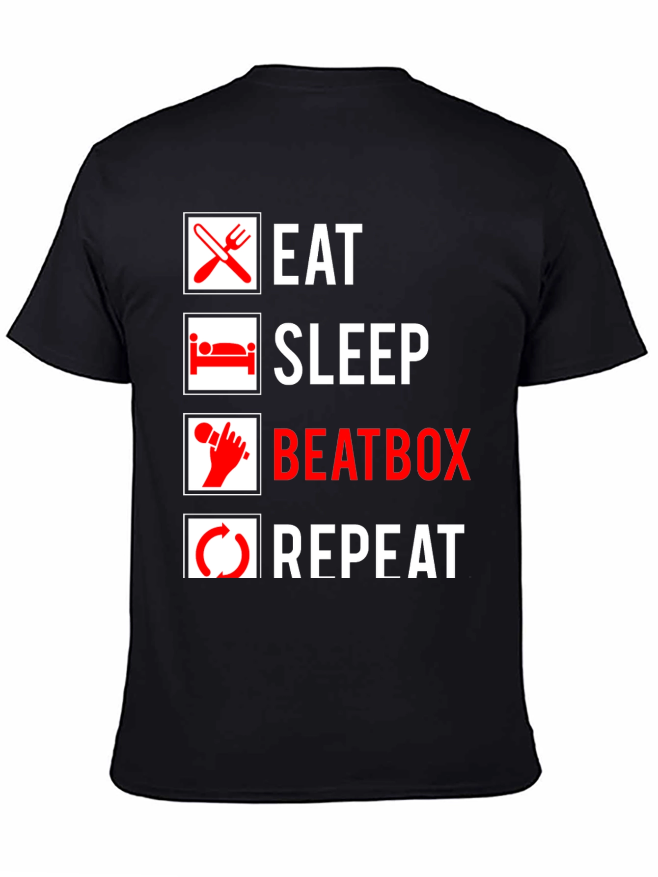 Eat Sleep Beatbox Repeat Black Graphic T-Shirt