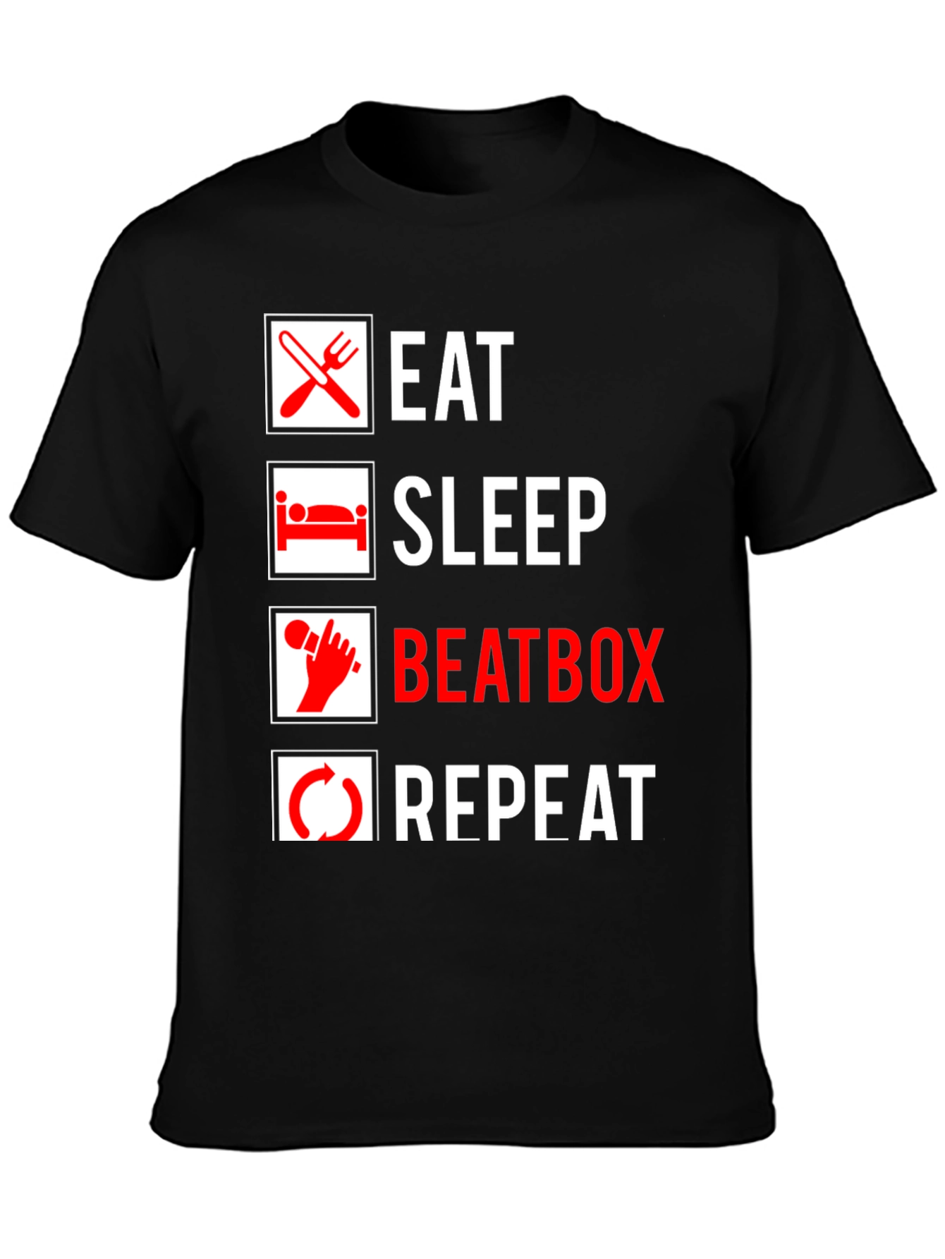 Eat Sleep Beatbox Repeat Black Graphic T-Shirt