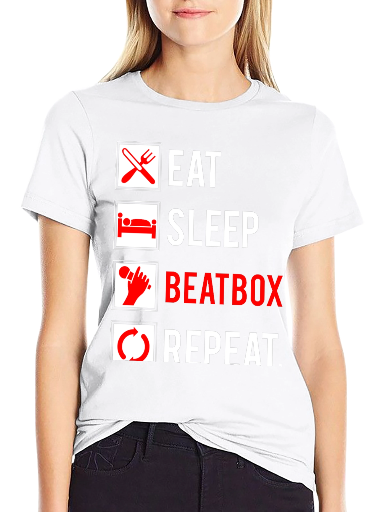 Eat Sleep Beatbox Repeat Black Graphic T-Shirt
