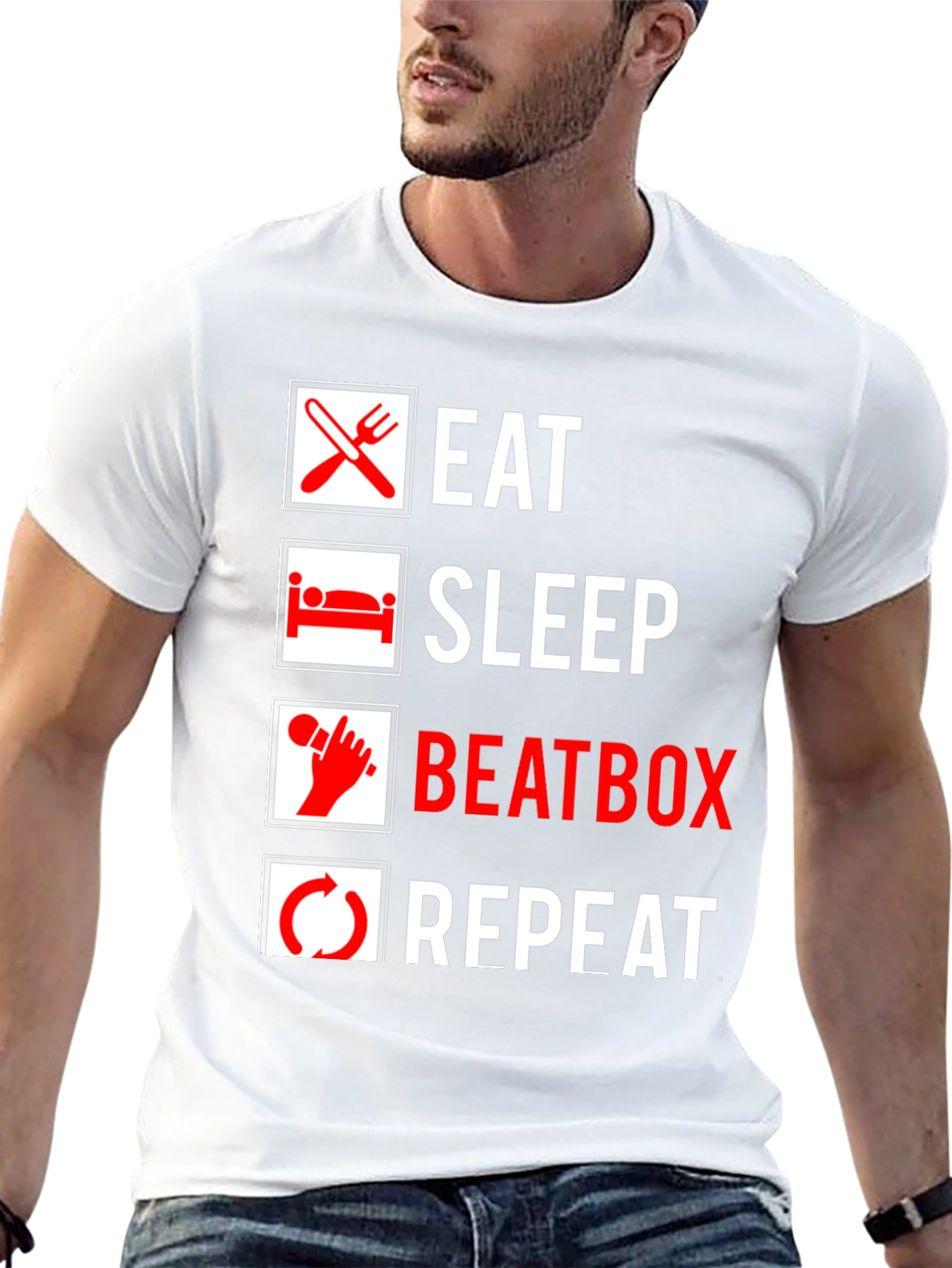 Eat Sleep Beatbox Repeat Black Graphic T-Shirt