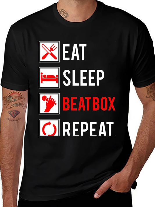 Eat Sleep Beatbox Repeat Black Graphic T-Shirt