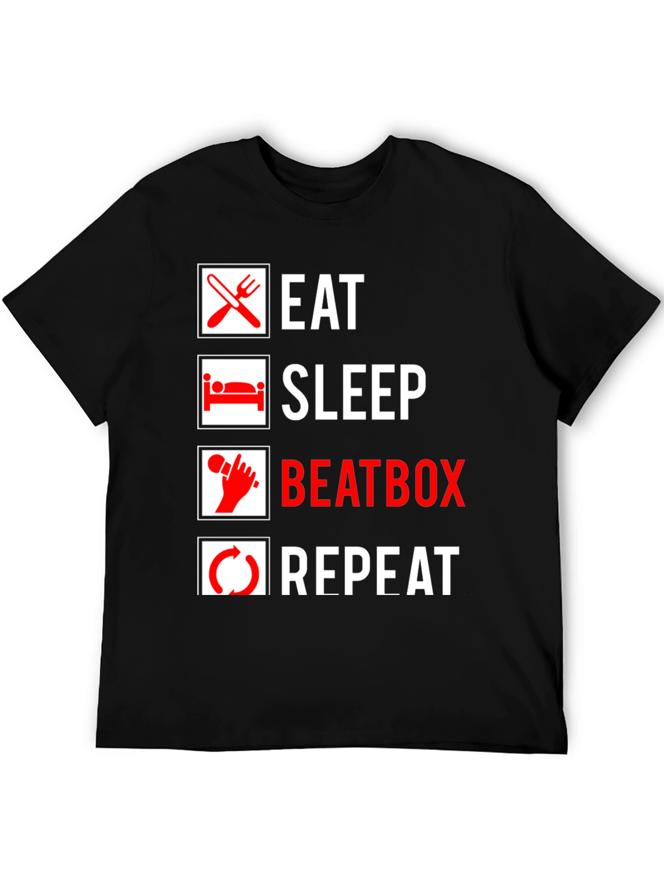 Eat Sleep Beatbox Repeat Black Graphic T-Shirt