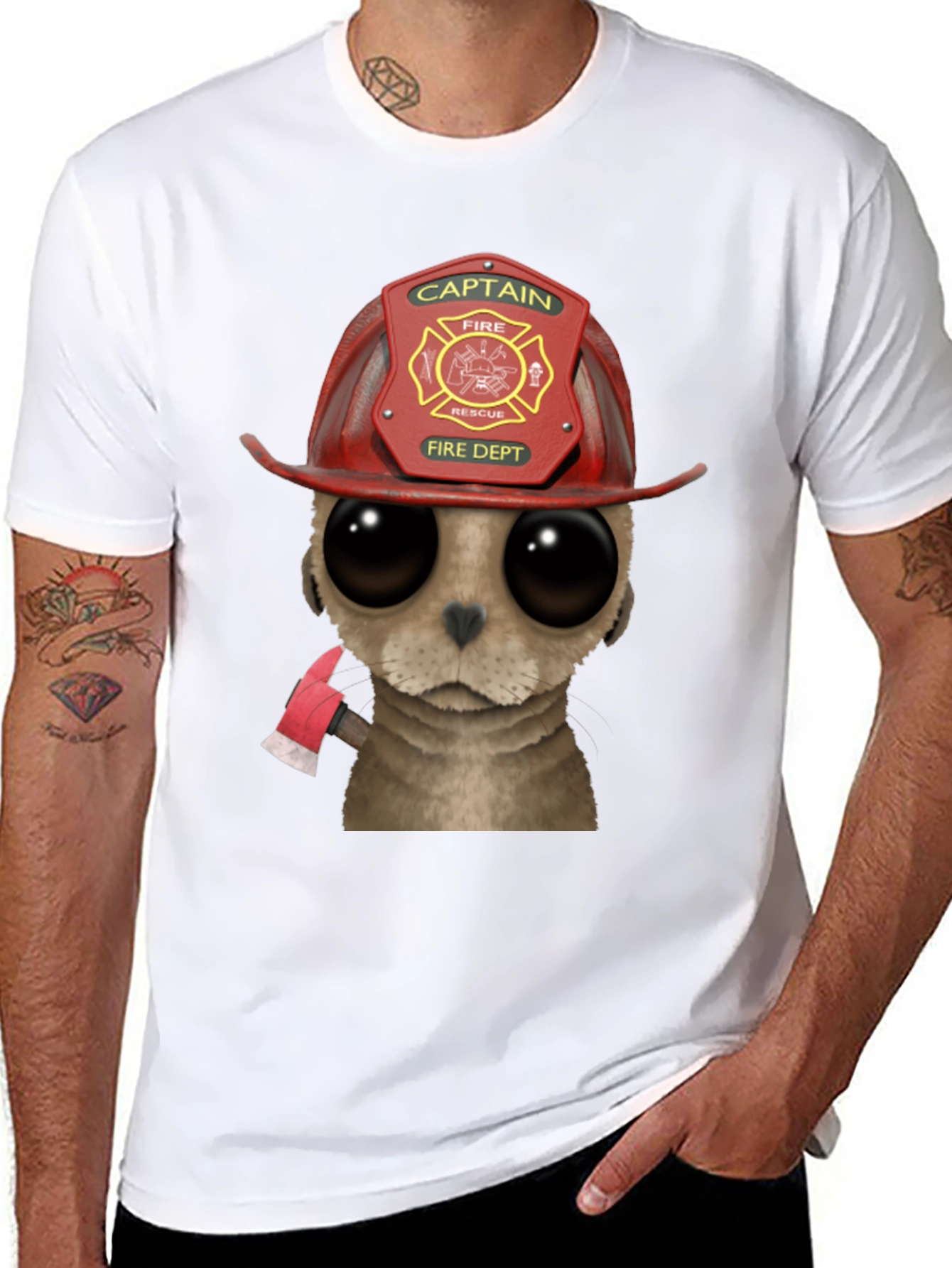 Firefighter Meerkat T-Shirt - Cute Cartoon Animal Design