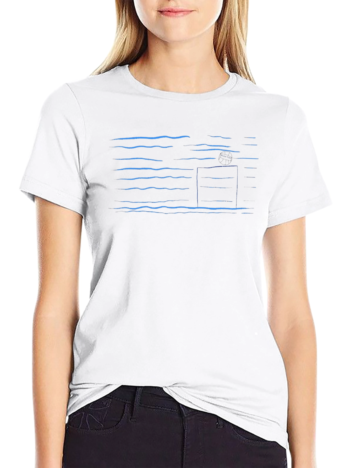 Abstract Blue Line Pattern Black T-Shirt