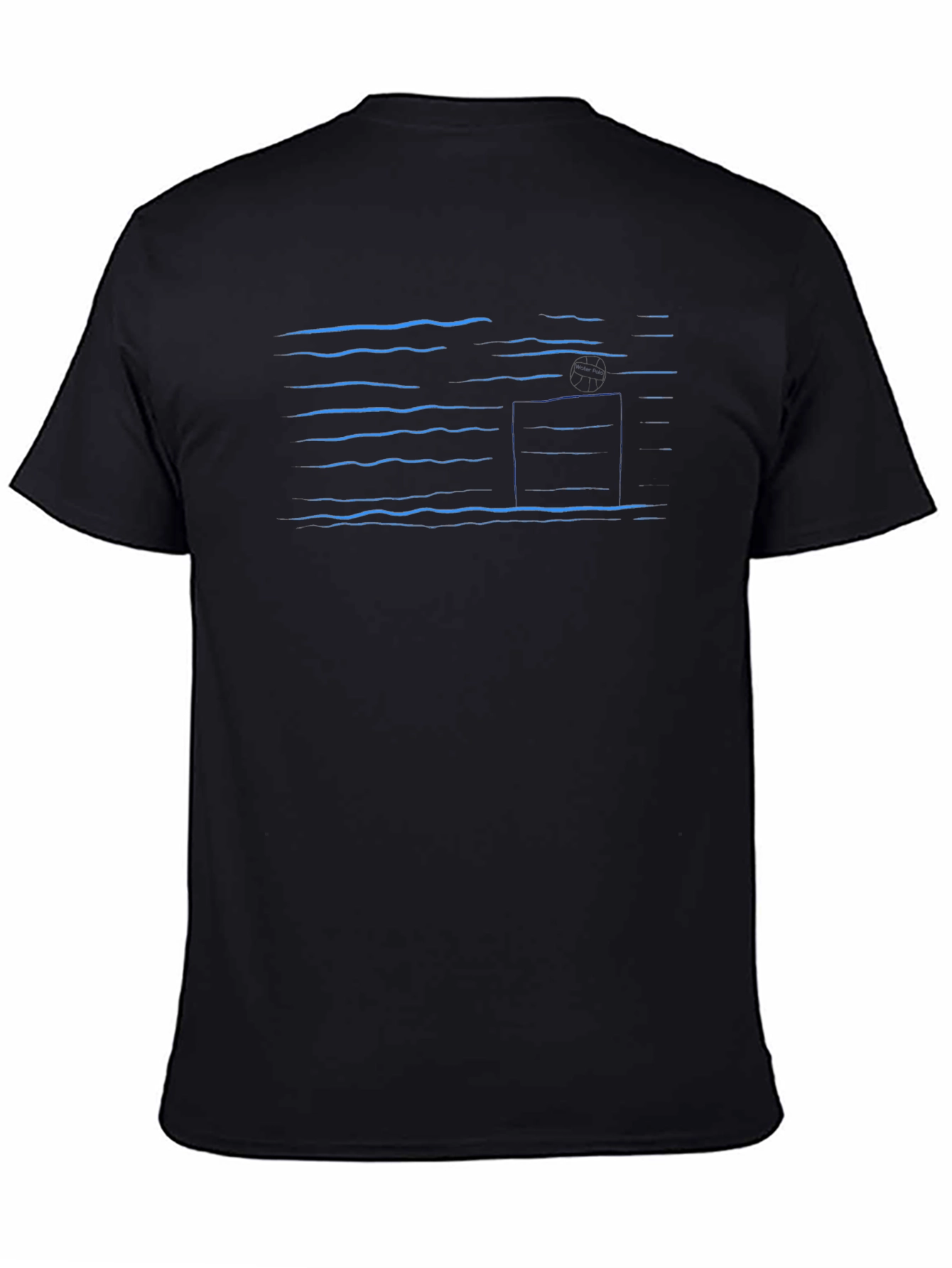Abstract Blue Line Pattern Black T-Shirt