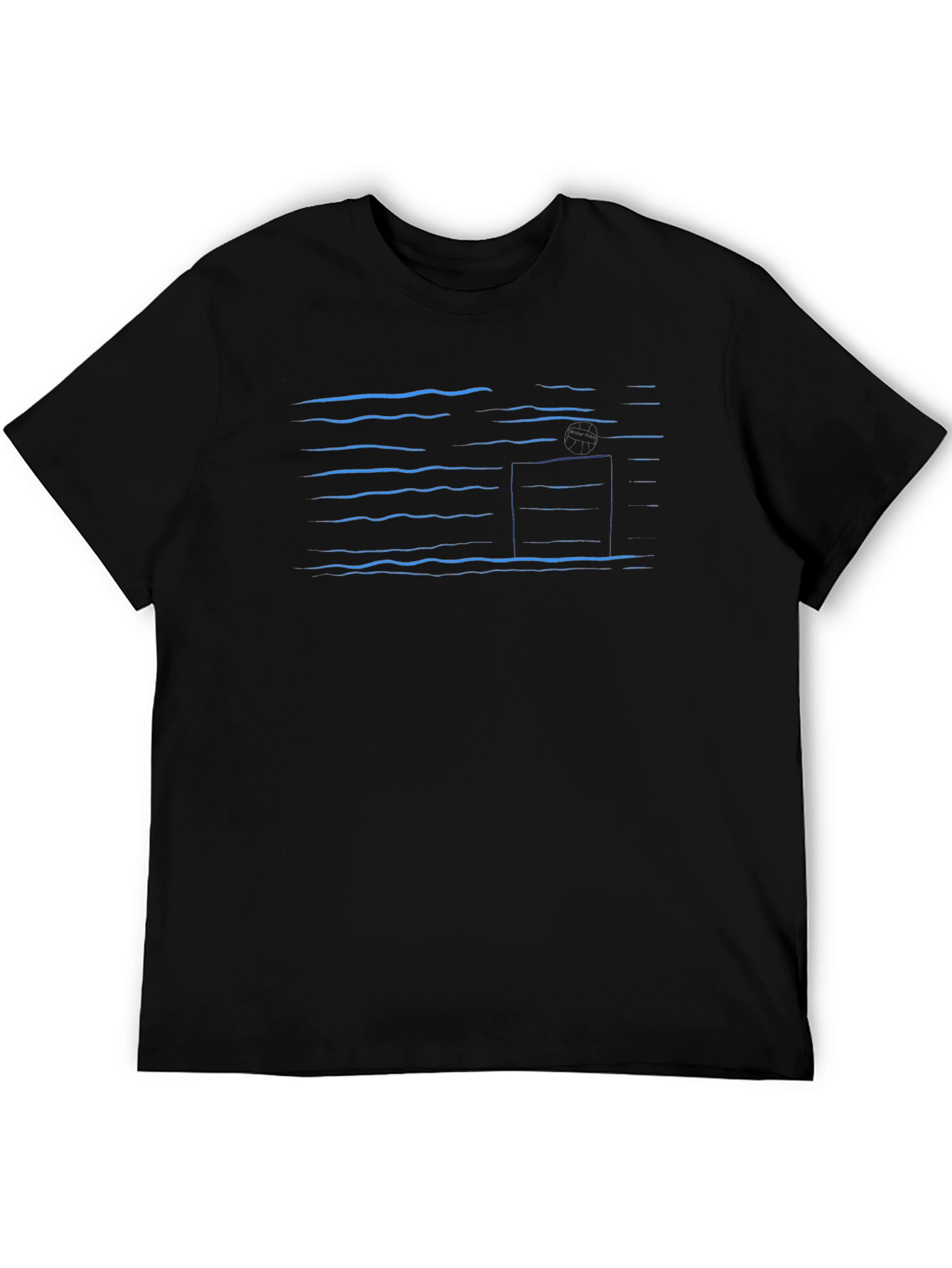 Abstract Blue Line Pattern Black T-Shirt