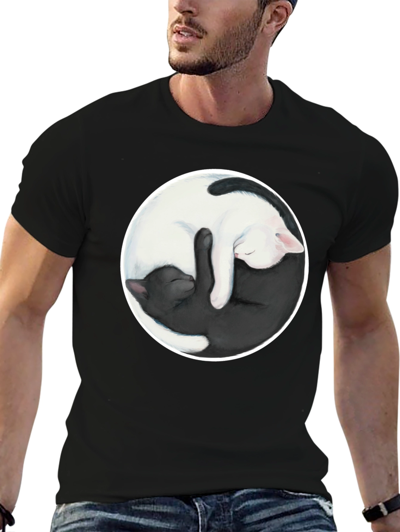 Yin Yang Cats Graphic T-Shirt - Balance & Harmony