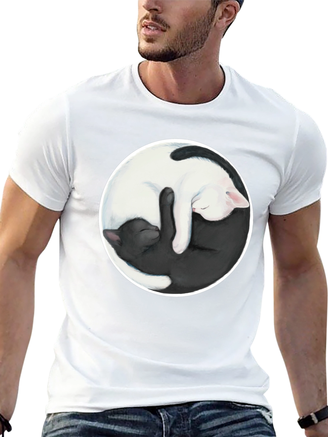 Yin Yang Cats Graphic T-Shirt - Balance & Harmony
