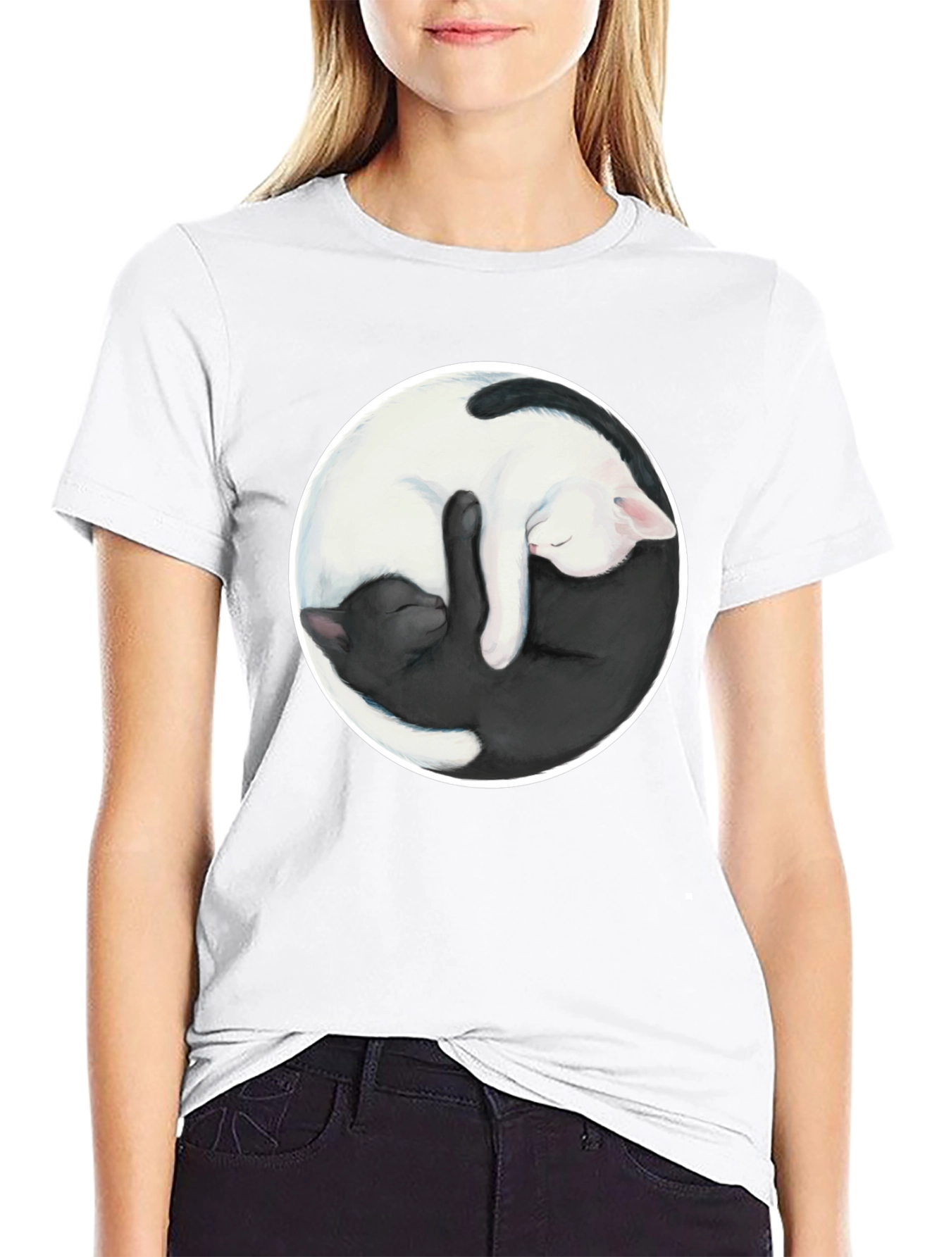 Yin Yang Cats Graphic T-Shirt - Balance & Harmony