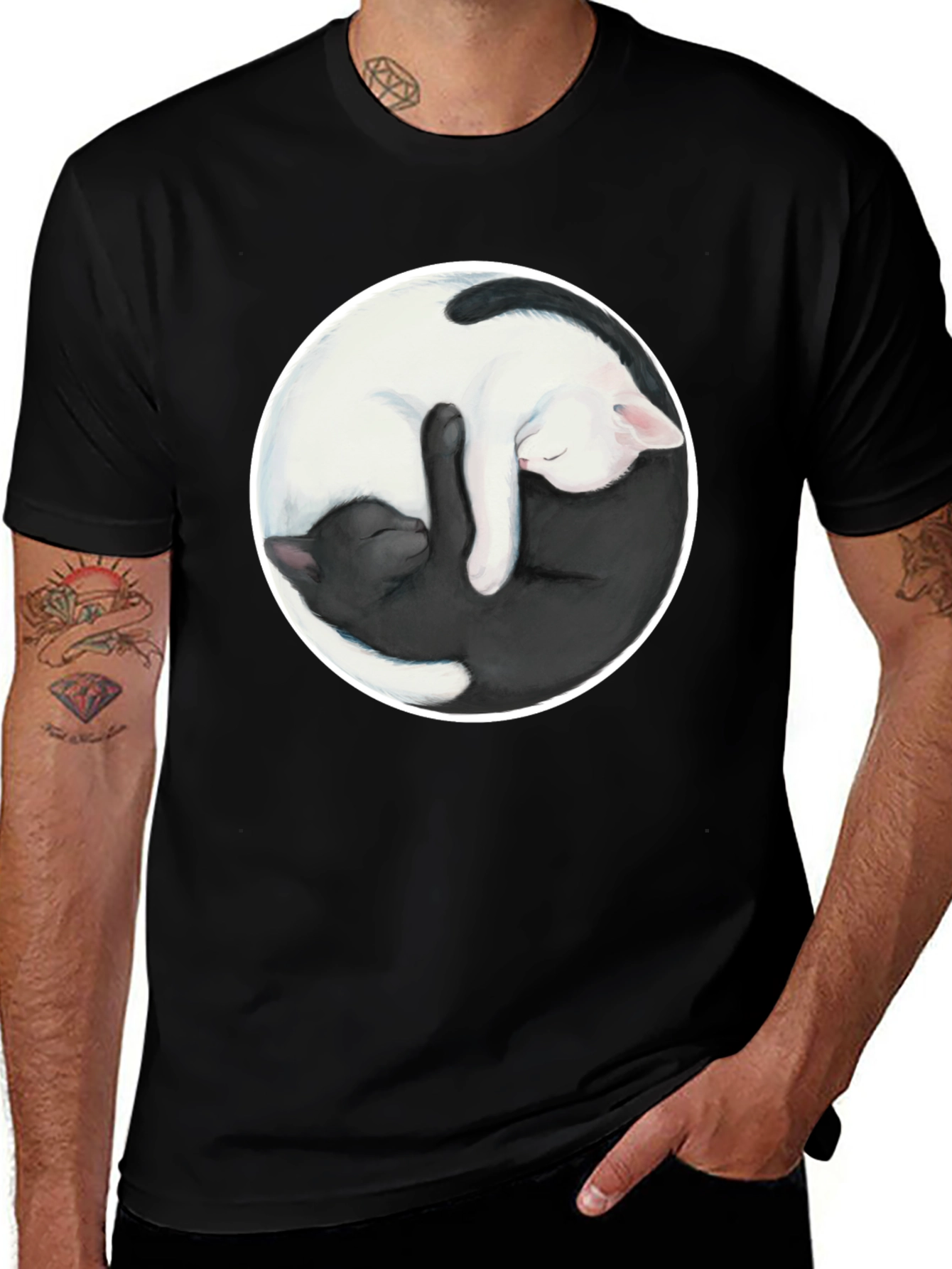 Yin Yang Cats Graphic T-Shirt - Balance & Harmony