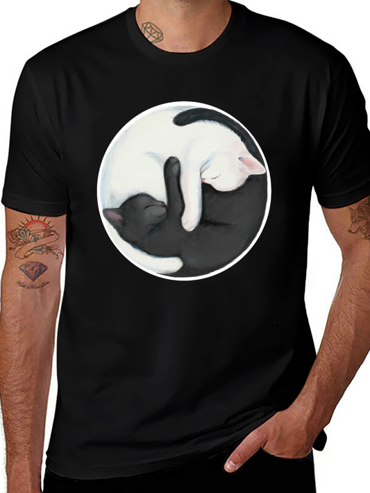 Yin Yang Cats Graphic T-Shirt - Balance & Harmony