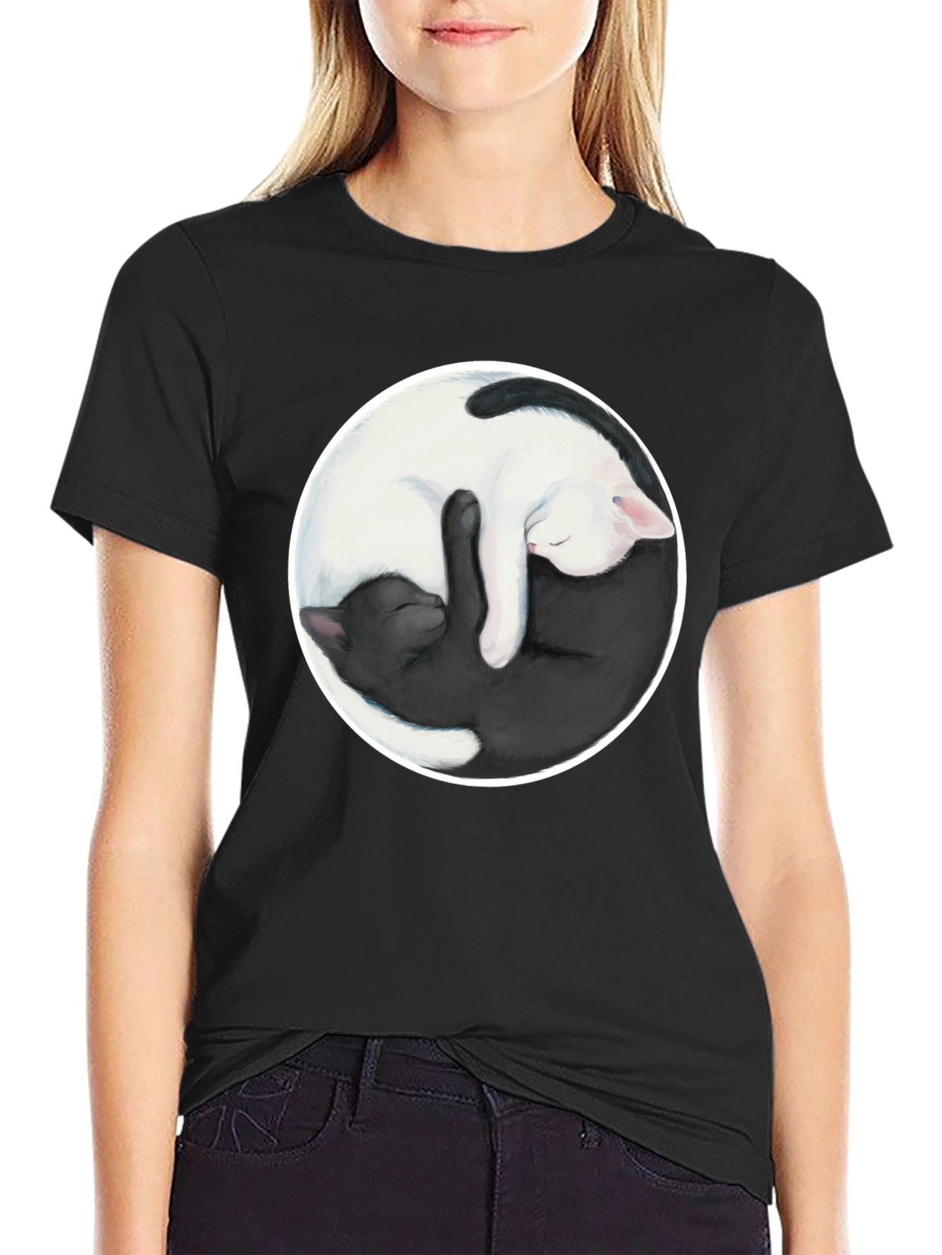 Yin Yang Cats Graphic T-Shirt - Balance & Harmony