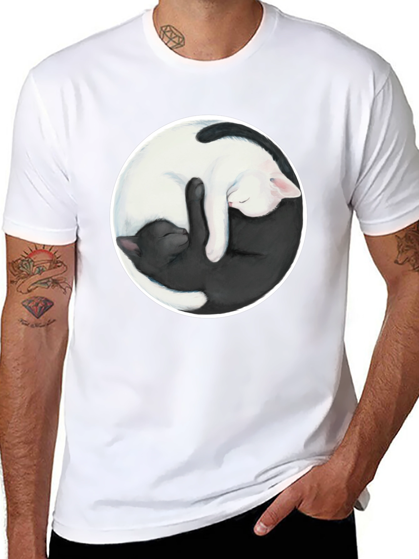 Yin Yang Cats Graphic T-Shirt - Balance & Harmony