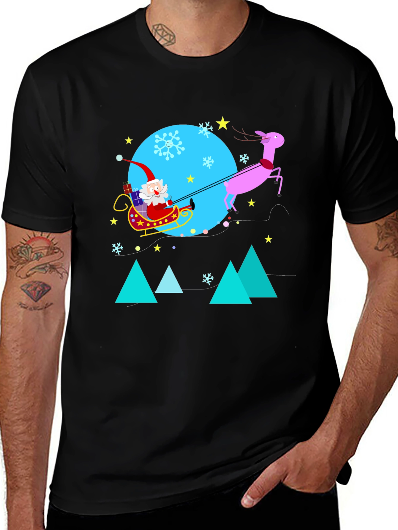Festive Holiday T-Shirt - Santa & Reindeer